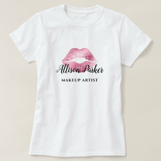 Moderne rode glitter kus lip make-up artist t-shirt (Design voorkant)