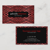 Moderne rode glitter met zwarte zebra print visitekaartje (Voorkant / Achterkant)