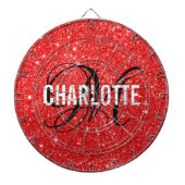 Moderne rode glitter monogram naam dart board dartbord (Voorkant)