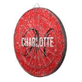Moderne rode glitter monogram naam dart board dartbord (Voorkant Rechts)