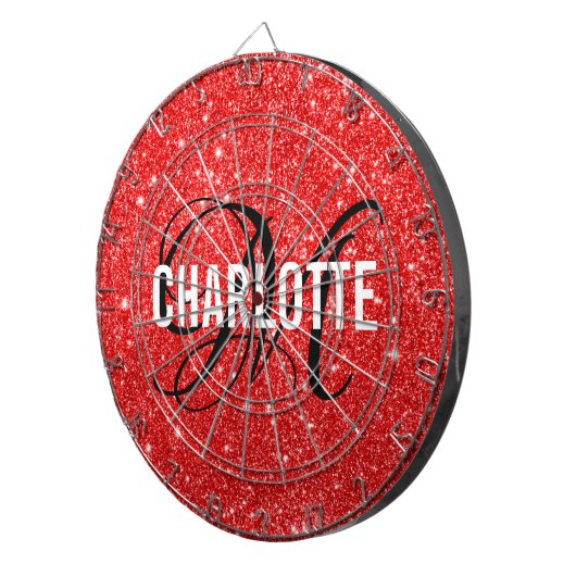 Moderne rode glitter monogram naam dart board dartbord (Voorkant Rechts)