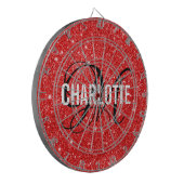 Moderne rode glitter monogram naam dart board dartbord (Voorkant Links)