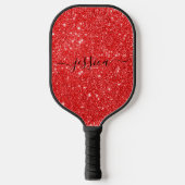 Moderne rode glitter scriptnaam pickleball paddle (Voorkant)
