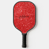 Moderne rode glitter scriptnaam pickleball paddle (Achterkant)