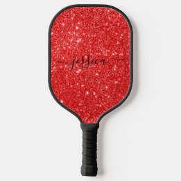 Moderne rode glitter scriptnaam pickleball paddle