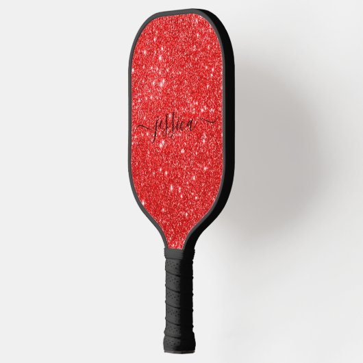 Moderne rode glitter scriptnaam pickleball paddle (Links)