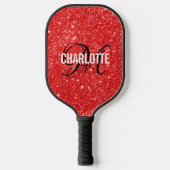 Moderne rode glitter-scriptnaam pickleball paddle (Voorkant)