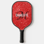 Moderne rode glitter-scriptnaam pickleball paddle (Achterkant)