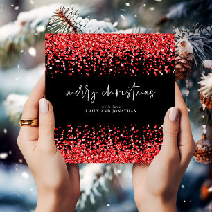 Moderne Rode Glitter Vrolijk Kerstmiszwart Kaart