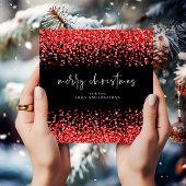 Moderne Rode Glitter Zalig Kerstmis Zwart Kaart