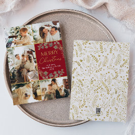 Moderne Rode Gouden Foto Vrolijke Kerstvakantie Ka Feestdagenkaart