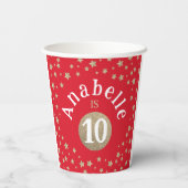 Moderne Rode Gouden Glitter Galaxy Sterren Verjaar Papieren Bekers (Achterkant)