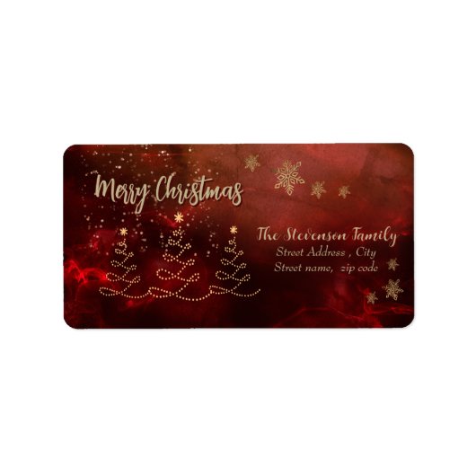 Moderne rode gouden kerstboom etiket (Voorkant)