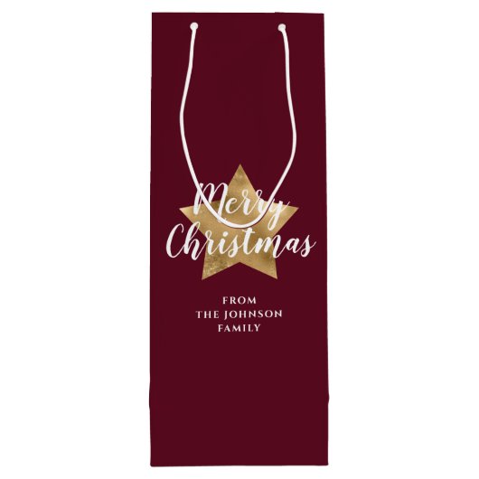 Moderne Rode Gouden Ster Kerstmis Wijn Cadeautas (Achterkant)