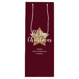 Moderne Rode Gouden Ster Kerstmis Wijn Cadeautas