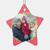 Moderne Rode Gouden Sterren Foto Kerstmis Trendy Keramisch Ornament (Links)