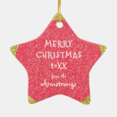 Moderne Rode Gouden Sterren Foto Kerstmis Trendy Keramisch Ornament (Achterkant)