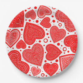 Moderne Rode Grafische Hartjes Patroon Papieren Bordje