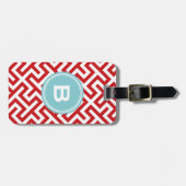 Moderne rode Griekse sleutel geometrische patronen Bagagelabel (Voorkant horizontaal)