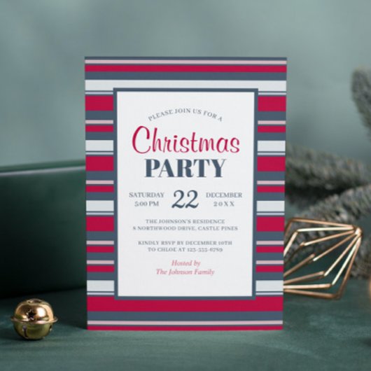 Moderne Rode Grijze Streep Kerstfeest Kaart