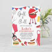 Moderne rode grill en koude BBQ verjaardagsuitnodi Kaart (Staand voorkant)