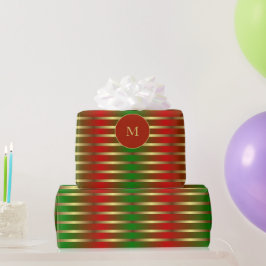 Moderne rode groene en gouden strepen Kerstmis Cadeaupapier