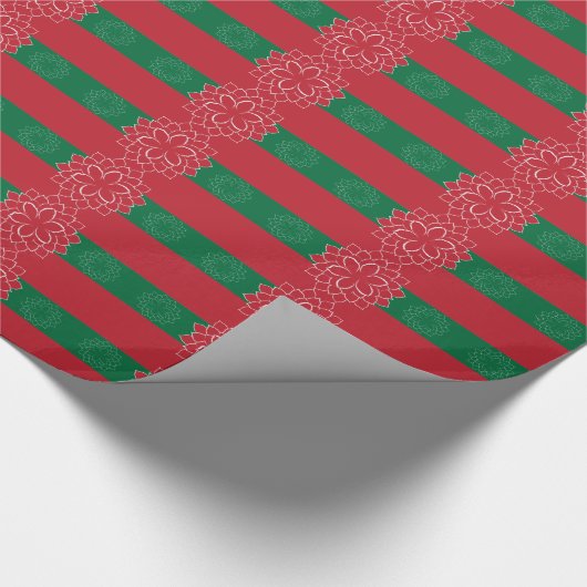 Moderne rode, groene en witte feestdag Poinsettia Cadeaupapier (Hoek)
