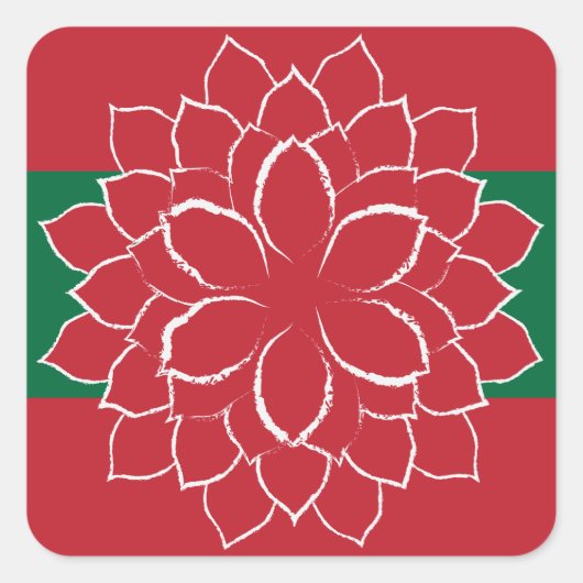 Moderne rode, groene en witte feestdag Poinsettia Vierkante Sticker (Voorkant)