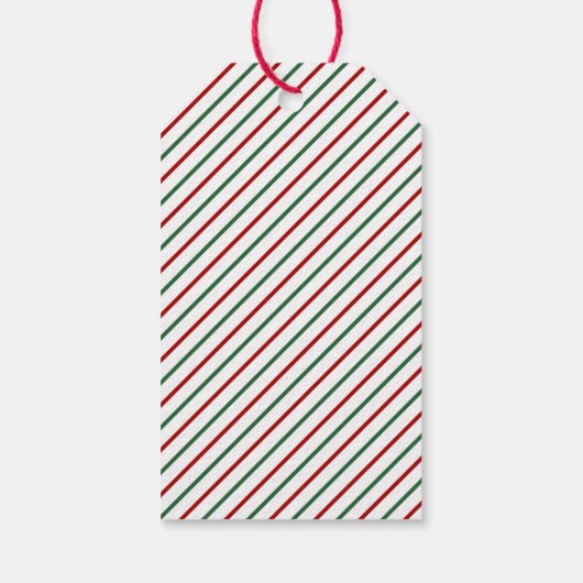Moderne Rode Groene Gestreepte Kerst Cadeaulabel (Achterkant)