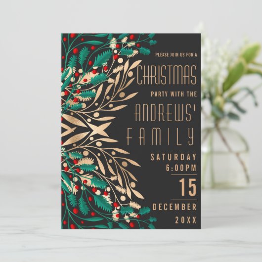 Moderne rode groene gouden hulstbessen bladeren Ke Kaart (Staand voorkant)