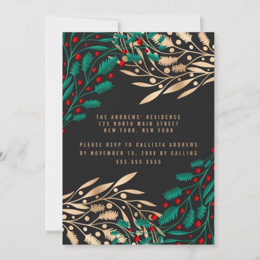 Moderne rode groene gouden hulstbessen bladeren Ke Kaart (Achterkant)