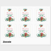 Moderne Rode Groene & Gouden Kerstmis Bloemenkaars Vierkante Sticker (Vel)
