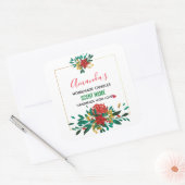 Moderne Rode Groene & Gouden Kerstmis Bloemenkaars Vierkante Sticker (Envelop)