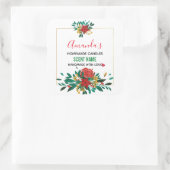 Moderne Rode Groene & Gouden Kerstmis Bloemenkaars Vierkante Sticker (Tas)