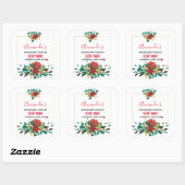 Moderne Rode Groene & Gouden Kerstmis Bloemenkaars Vierkante Sticker (Vel)