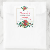 Moderne Rode Groene & Gouden Kerstmis Bloemenkaars Vierkante Sticker (Tas)