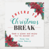 Moderne Rode & Groene Kerst Bloemen Leraar Wijn Etiket (Enkel label)