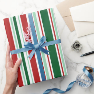 Moderne rode, groene kerststrepen cadeaupapier