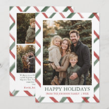 Moderne Rode Groene Strepen Kerst Familie Foto