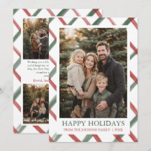 Moderne Rode Groene Strepen Kerst Familie Foto