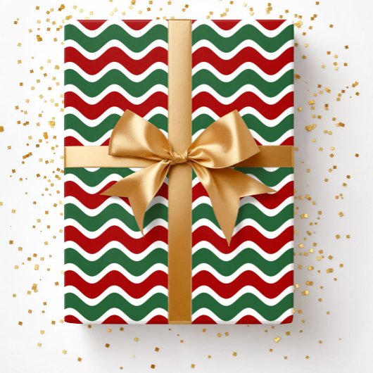 Moderne Rode Groene Strepen Kerstmis Cadeaupapier
