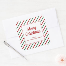 Moderne Rode Groene Strepen Prettig Kerstfeest Vierkante Sticker