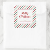 Moderne Rode Groene Strepen Prettig Kerstfeest Vierkante Sticker (Tas)