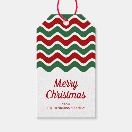 Moderne rode groene strepen Vrolijk kerstfeest Cadeaulabel (Voorkant)