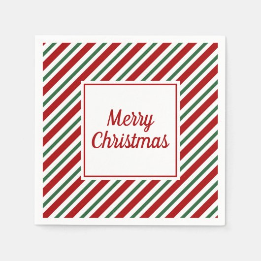 Moderne rode groene strepen Vrolijk kerstfeest Servet (Voorkant)