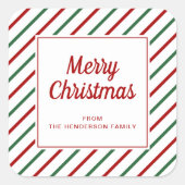 Moderne rode groene strepen Vrolijk kerstfeest Vierkante Sticker (Voorkant)