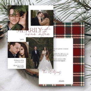 Moderne rode groene tartan vrolijk ooit na de brui feestdagenkaart