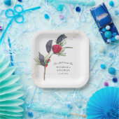 Moderne Rode Groene Winter Bloemen Christelijke Br Papieren Bordje (Feest)