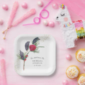 Moderne Rode Groene Winter Bloemen Christelijke Br Papieren Bordje (Feest)