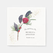 Moderne Rode Groene Winter Bloemen Christelijke Br Servet (Voorkant)